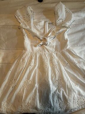 Bar III white Eyelet Knot-Front Dress